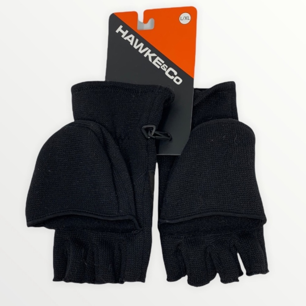 NWT Hawke & Co Foldover Mitten Gloves Black sz L/XL